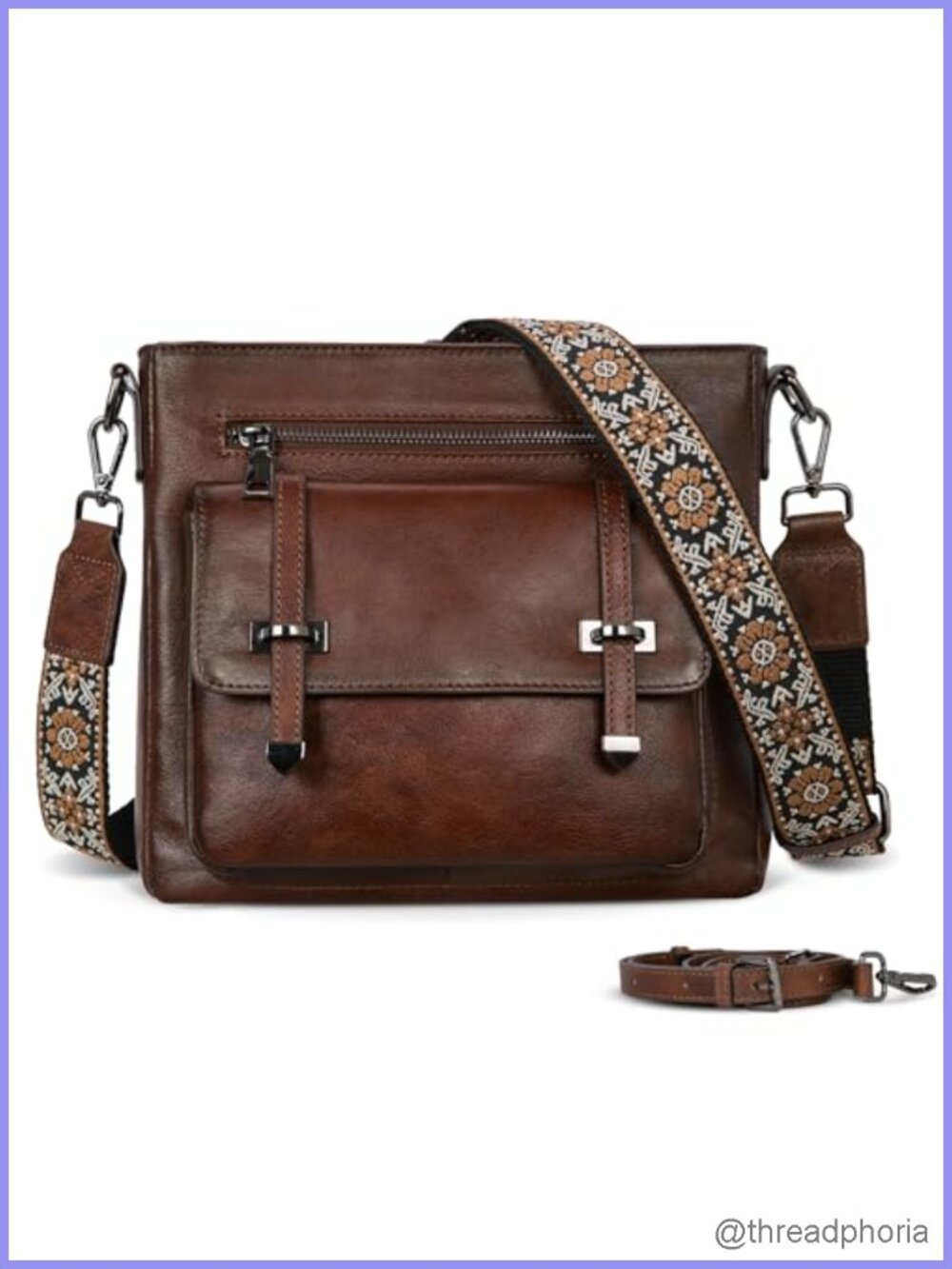 Genuine Leather Crossbody Bag for Women Multi Pocket Adjustable Strap Purse